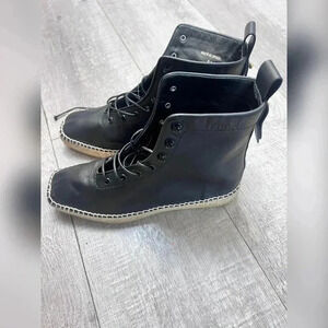 FRAME Le Boston Espadrille Black Leather Booties Size 7.5